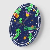 Personalisierte Niedliche Außerirdischen im Weltra Große Wanduhr (Winkel)