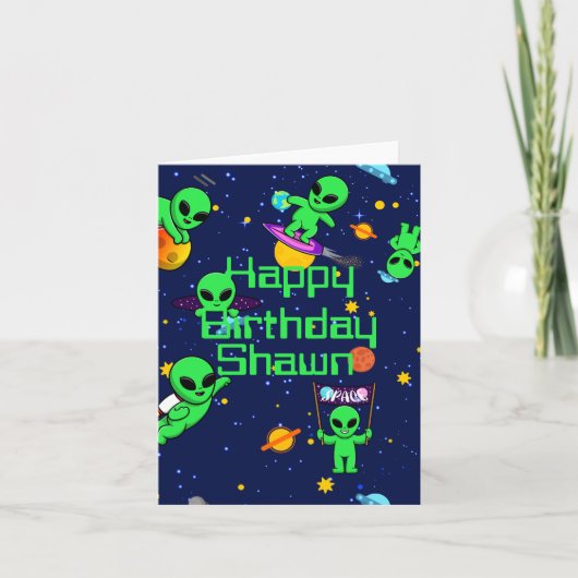 Personalisierte Niedliche Außerirdischen in der We Dankeskarte (Vorderseite)