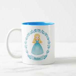 Personalisierte Niedliche Blaue Prinzessin Zweifarbige Tasse