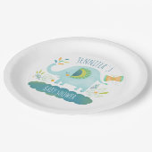 Personalisierte Niedliche Blue Elephant Baby Dusch Pappteller (Schrägansicht)