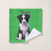 Personalisierte Niedliche Border Collie Puppy Badhandtuch Set (Waschlappen)