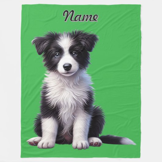 Personalisierte Niedliche Border Collie Puppy Fleecedecke (Vorderseite)