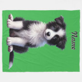 Personalisierte Niedliche Border Collie Puppy Fleecedecke (Vorderseite (Horizontal))