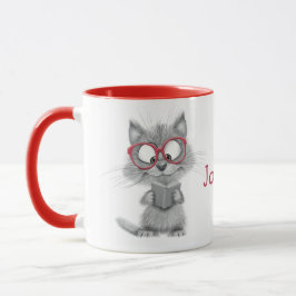 Personalisierte Niedliche Cat Reading Tasse mit ro