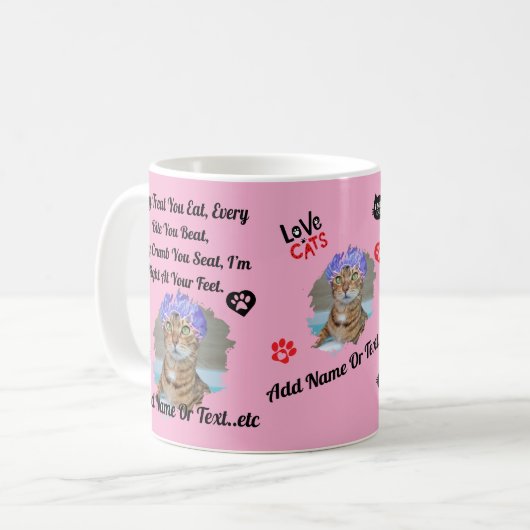 Personalisierte Niedliche Cat Tasse für Katzen Lie (Vorderseite Links)