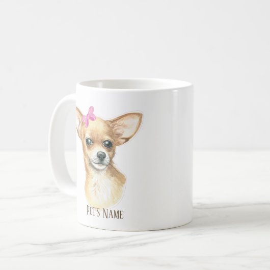 Personalisierte Niedliche Chihuahua Pink Bow Kaffe Kaffeetasse (Vorderseite Links)