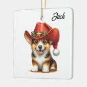 Personalisierte Niedliche Corgi Cowboy Weihnachtsm Keramikornament (Links)