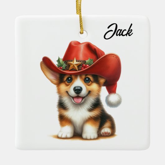 Personalisierte Niedliche Corgi Cowboy Weihnachtsm Keramikornament (Vorderseite)