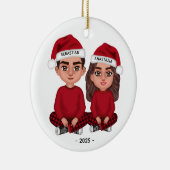 Personalisierte Niedliche Couple Dollars Weihnacht Keramik Ornament (Rechts)