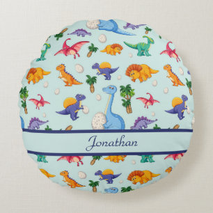 Personalisierte Niedliche Dinosaurier Blue Boy Bab Rundes Kissen