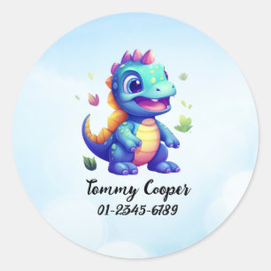 Personalisierte Niedliche Dinosaurier, Name, Telef Runder Aufkleber
