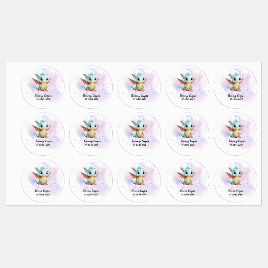 Personalisierte Niedliche Dinosaurier, Name,Telefo Etiketten (Blatt)