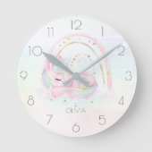 Personalisierte niedliche Einhornmädchen Regenboge Runde Wanduhr (Vorderseite)