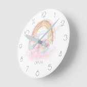 Personalisierte niedliche Einhornmädchen Regenboge Runde Wanduhr (Winkel)