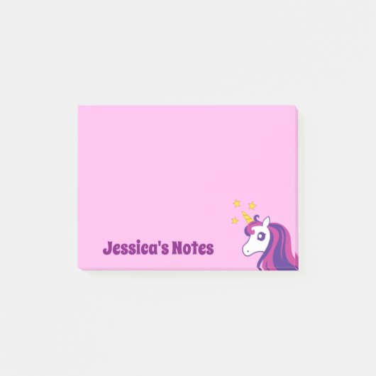 Personalisierte niedliche Einhornrosa Post-it®-Not Post-it Klebezettel (Vorderseite)