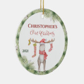 Personalisierte Niedliche Elche Kindermädchen Erst Keramik Ornament (Rechts)