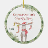 Personalisierte Niedliche Elche Kindermädchen Erst Keramik Ornament (Hinten)