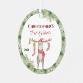 Personalisierte Niedliche Elche Säuglinge Erste We Ornament Aus Metall (Vorderseite links)