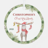 Personalisierte Niedliche Elche Säuglinge Erste We Ornament Aus Metall (Rückseite)