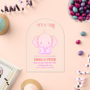 Personalisierte Niedliche Elephant Pink Babydusche Acryleinladungen