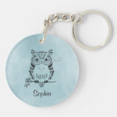 Personalisierte niedliche Eulen-Illustration Schlüsselanhänger (Rückseite)