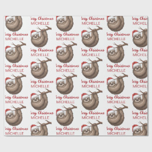 Personalisierte niedliche Faultier-Weihnachtsmannm Geschenkpapier