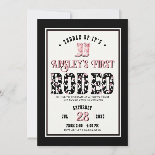 Personalisierte Niedliche First Rodeo Girls 1. Geb Einladung (Vorderseite)