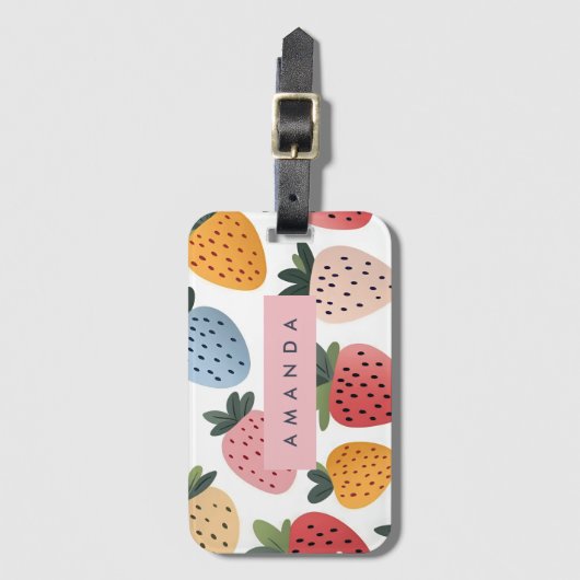 Personalisierte Niedliche Frucht Erdbeermuster Gepäckanhänger (Vorderseite Vertikal)