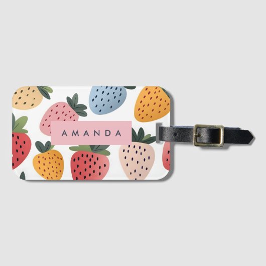 Personalisierte Niedliche Frucht Erdbeermuster Gepäckanhänger (Vorderseite (Horizontal))