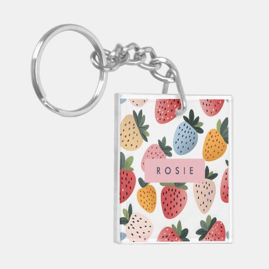 Personalisierte Niedliche Frucht Erdbeermuster Schlüsselanhänger (Vorderseite links)