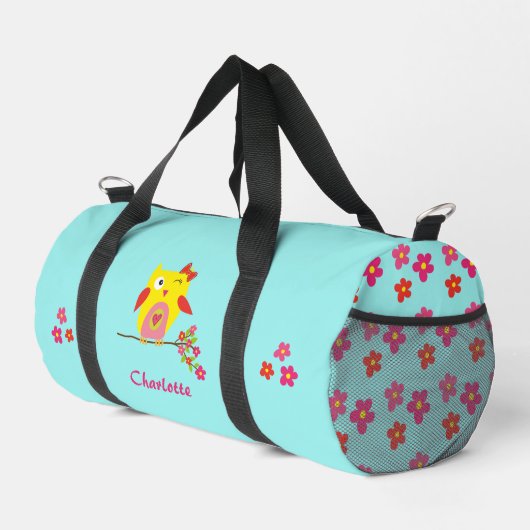 Personalisierte Niedliche Funny Owl Rosa Blume Gir Duffle Bag (Rechte Ecke)
