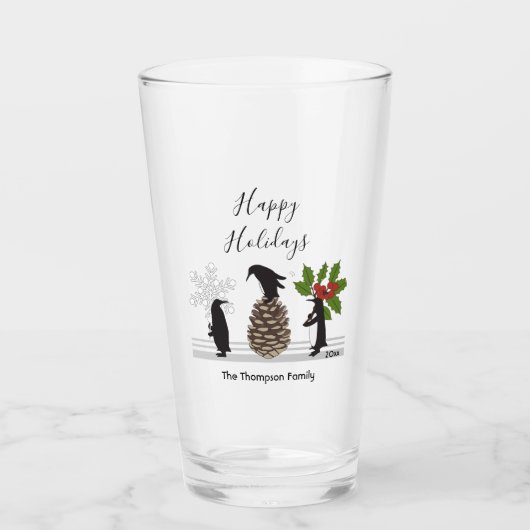 Personalisierte Niedliche Funny Pinguin Weihnachte Glas (Vorderseite)