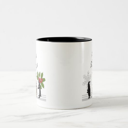 Personalisierte Niedliche Funny Pinguin Weihnachte Zweifarbige Tasse (Mittel)