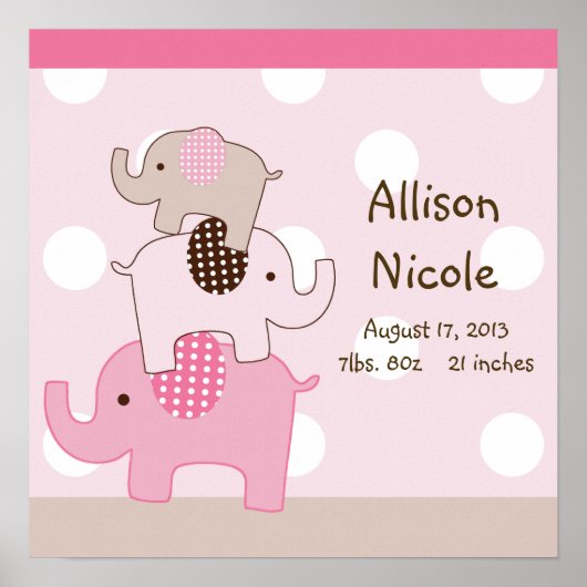 Personalisierte Niedliche Gestapelte Elefanten Kun Poster (Vorne)