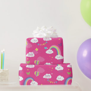 Personalisierte Niedliche Girl Pink Rainbow & Skie Geschenkpapier