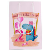 Personalisierte Niedliche Girly Dinosaur 2 Jahre G Mittlere Geschenktüte (Rückseite)