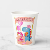Personalisierte Niedliche Girly Dinosaur 2 Jahre G Pappbecher (Vorderseite)