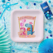 Personalisierte Niedliche Girly Dinosaur 2 Jahre G Pappteller (Party)