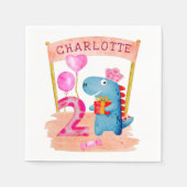 Personalisierte Niedliche Girly Dinosaur 2 Jahre G Serviette (Vorderseite)