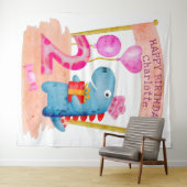 Personalisierte Niedliche Girly Dinosaur 2 Jahre G Wandteppich (Beispiel (Horizontal))