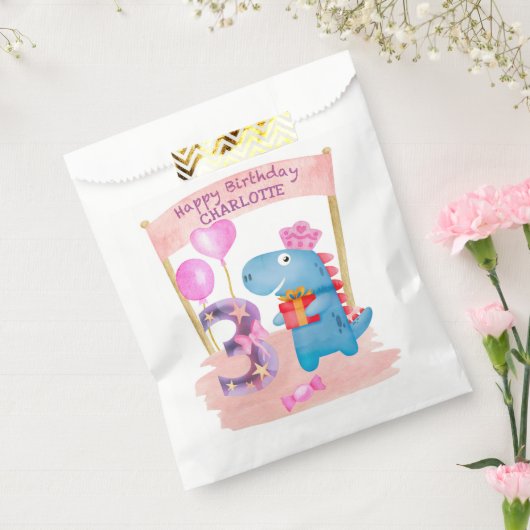 Personalisierte Niedliche Girly Dinosaur 3 Jahre G Geschenktütchen (Versiegelt)