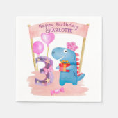 Personalisierte Niedliche Girly Dinosaur 3 Jahre G Serviette (Vorderseite)