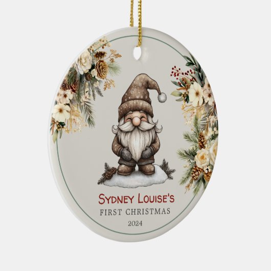 Personalisierte Niedliche Gnome Baby's First Chris Keramik Ornament (Rechts)