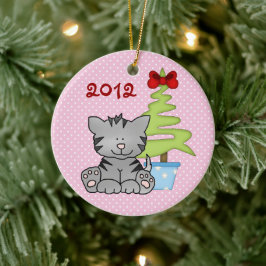 Personalisierte Niedliche graue Katze mit Weihnach Keramik Ornament