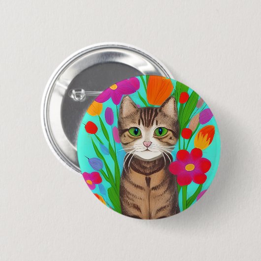 Personalisierte Niedliche Graukatze mit farbigen B Button (Vorne & Hinten)