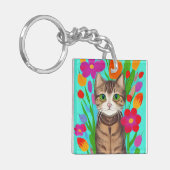 Personalisierte Niedliche Graukatze mit farbigen B Schlüsselanhänger (Vorderseite links)