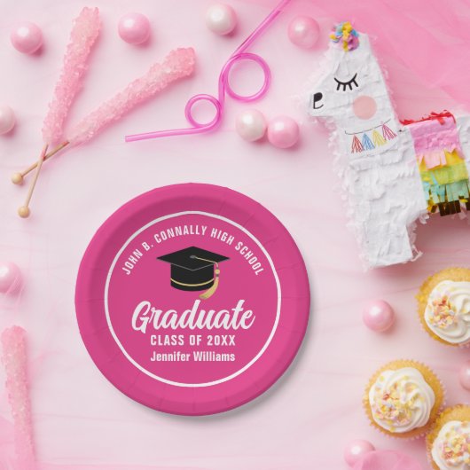 Personalisierte niedliche Hot-Pink-Graduierungspar Pappteller (Party)