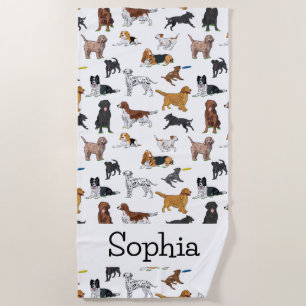 Personalisierte Niedliche Hunde - Illustrationsmus Strandtuch