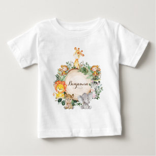 Personalisierte Niedliche Jungle Safari-Tiere Baby T-shirt
