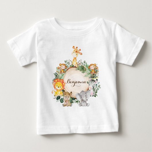 Personalisierte Niedliche Jungle Safari-Tiere Baby T-shirt (Vorderseite)